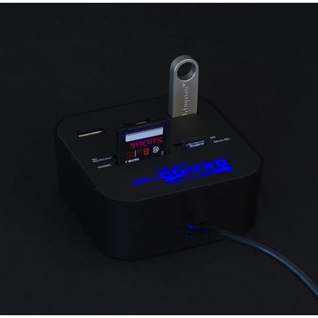 USB šakotuvas su kortelių skaitytuvu