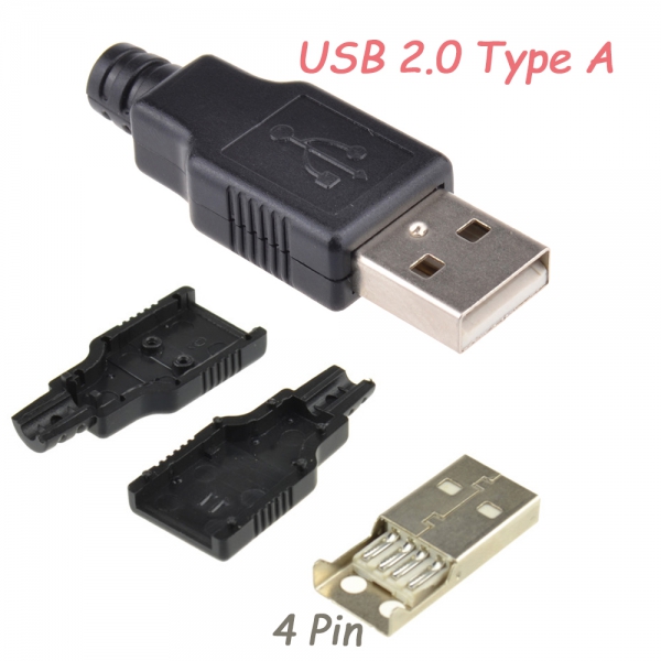 Lituojamas Lizdas USB Type-A A 2.0 Male 4 Pin Plug Lituojamas Lizdas USB Type-A A 2.0 Male 4 Pin Plug