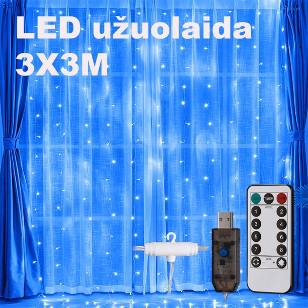 LED USB Užuolaida - Girlianda, mėlyna