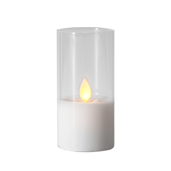 LED žvakė su tikro stiklo gaubtu, 12,5 cm