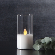LED žvakė su tikro stiklo gaubtu, 10 cm