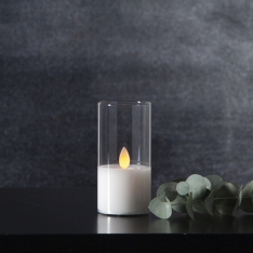 LED žvakė su tikro stiklo gaubtu, 10 cm