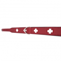 HUNTER raudonas odinis šunų antkaklis su kryželiais, 37 cm