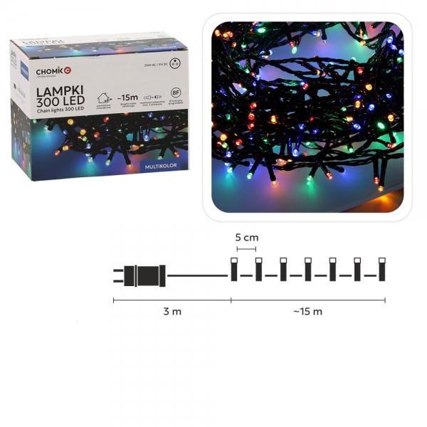 Kalėdinės LED girliandos, 300 LED, daugiaspalvės, 15 m