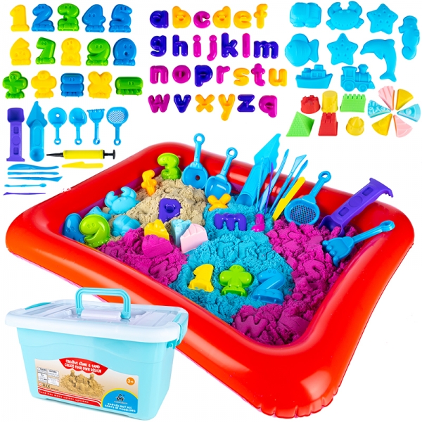 Kinetinio smėlio rinkinys su pripučiama dėže ir formelėmis – 4,5 kg