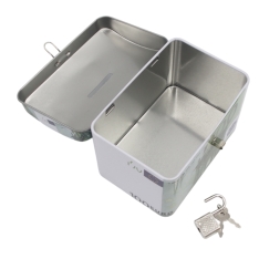 Metalinis taupyklės seifas su spynelė ir euro banknotų dizainu