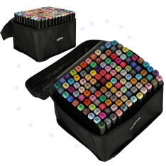 120 dvipusių markerių rinkinys su stovu ir dėklu