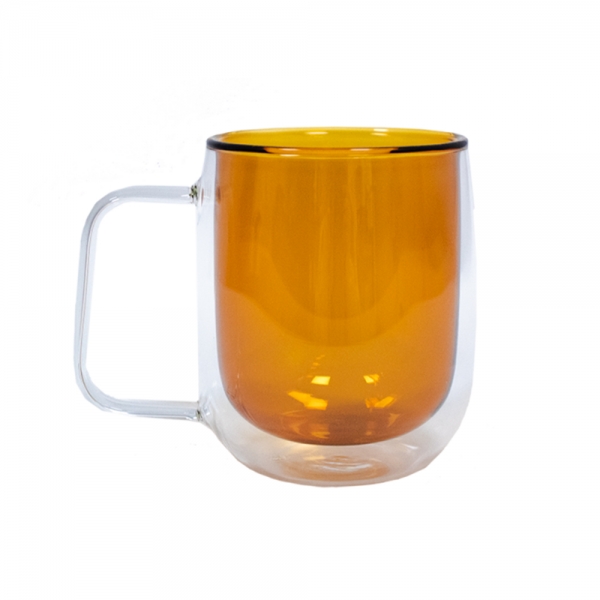 Dviejų sienelių stiklinis puodelis su rankenėle, 450 ml