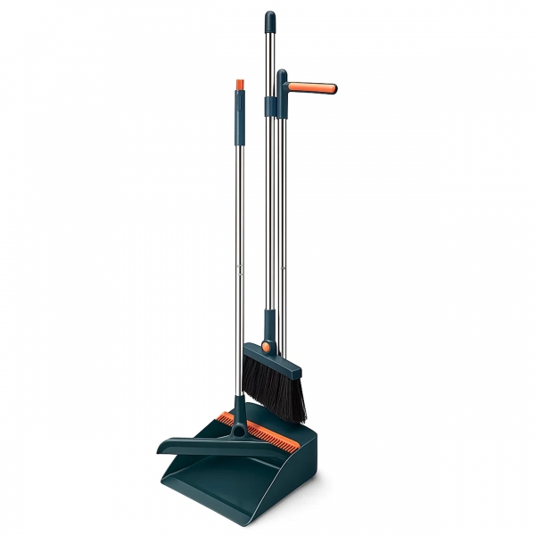 Universalus grindų valymo rinkinys – šluota, šluotele ir vandens nubrauktuvas