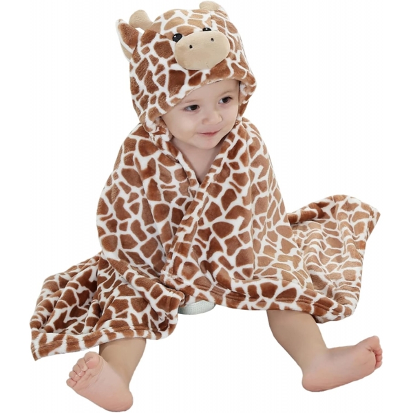 Minkštas kūdikio rankšluostis–apsiaustas su gobtuvu „Žirafa“