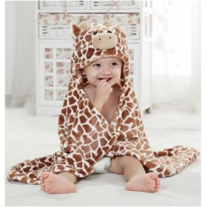Minkštas kūdikio rankšluostis–apsiaustas su gobtuvu „Žirafa“