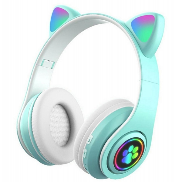 Belaidės ausinės Su LED Ausimis (Mėtinė)