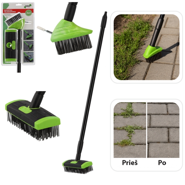 Teleskopinė šepečių sistema piktžolėms ir trinkelėms