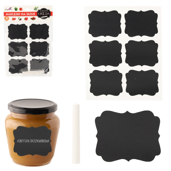 Kreidinės etiketės stiklainiams, 18 vnt. + kreida