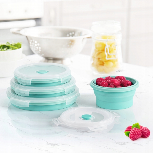 Silikoninių sulankstomų maisto indelių rinkinys (4 vnt.) mėlyna