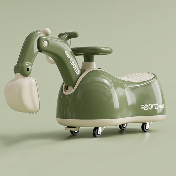 Vaikiškas paspiriamas ekskavatorius–važinėjimo mašinėlė su kaušu