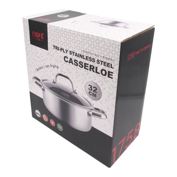 Puodas su dangčiu OSFÉ Tri-Ply, 32 cm, 12 l