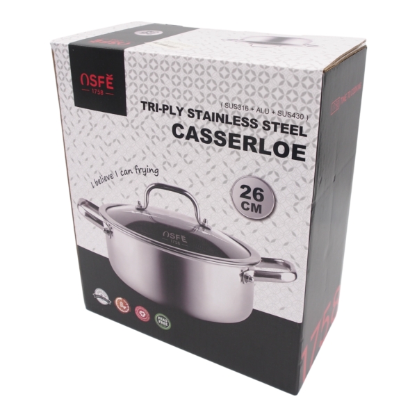 Puodas su dangčiu OSFÉ Tri-Ply, 28 cm, 8 l