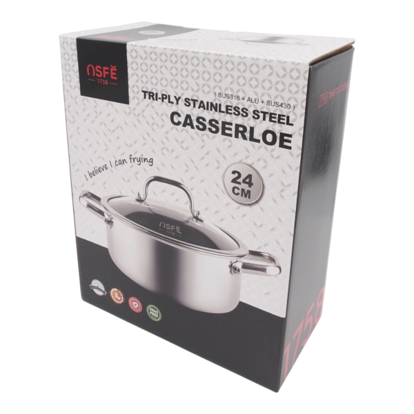 Puodas su dangčiu OSFÉ Tri-Ply, 24 cm, 5 l