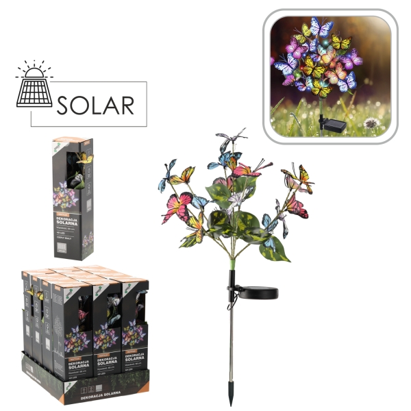 Saulės energija maitinama sodo dekoracija su LED drugeliais, 68 cm