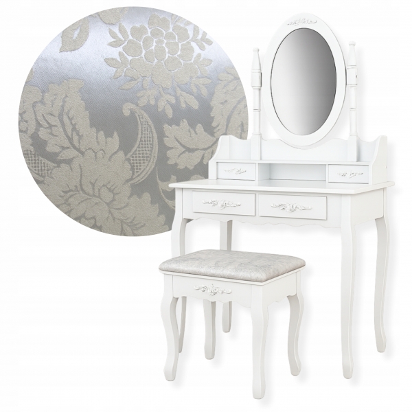 Kosmetinis staliukas su besisukančiu veidrodžiu ir taburete MISTY, baltas
