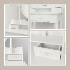 Kosmetinis staliukas su besisukančiu veidrodžiu ir taburete MISTY, baltas