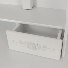 Kosmetinis staliukas su besisukančiu veidrodžiu ir taburete MISTY, baltas