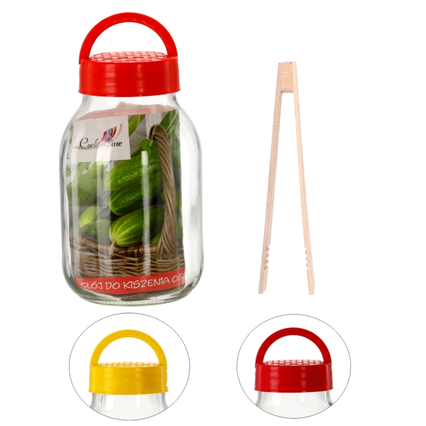 Stiklainis 3 L su plastikiniu dangteliu ir žnyplėmis