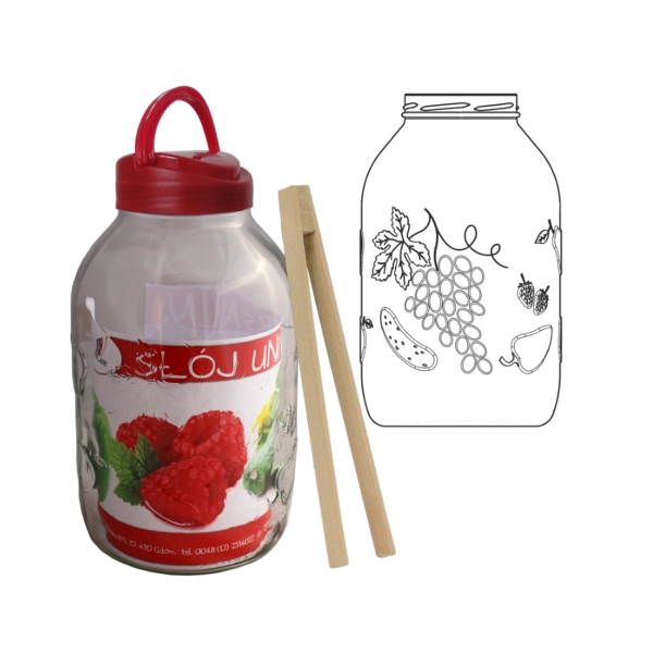 Stiklainis 5 L su plastikiniu dangteliu ir žnyplėmis