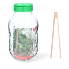 Stiklainis 5 L su plastikiniu dangteliu ir žnyplėmis