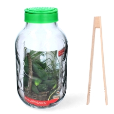 Stiklainis 5 L su plastikiniu dangteliu ir žnyplėmis