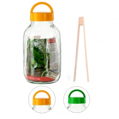 Stiklainis 5 L su plastikiniu dangteliu ir žnyplėmis