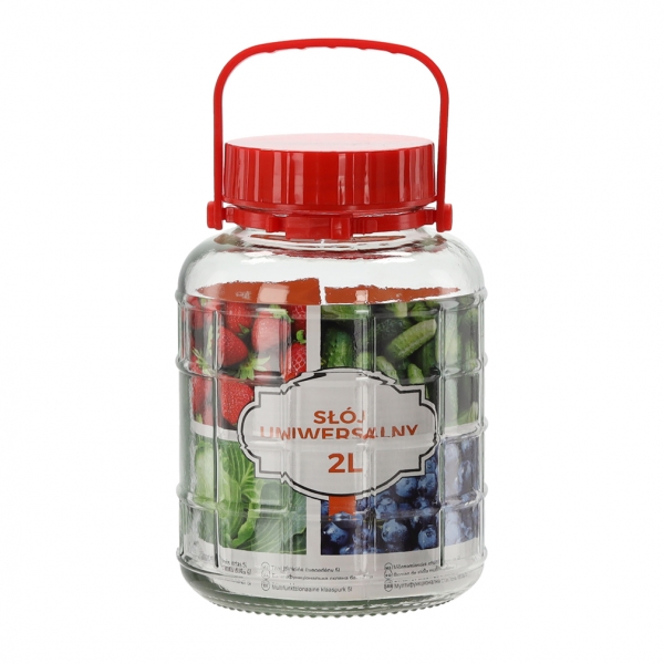 Stiklinis universalus stiklainis 2 L su plastikiniu dangteliu
