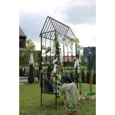 Sodo pergolė su suoliuku, antikinės rudos spalvos, metalinė