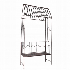 Sodo pergolė su suoliuku, antikinės rudos spalvos, metalinė