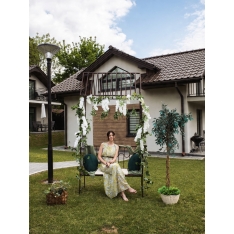 Sodo pergolė su suoliuku, antikinės rudos spalvos, metalinė