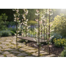 Sodo pergolė su suoliuku, antikinės rudos spalvos, metalinė