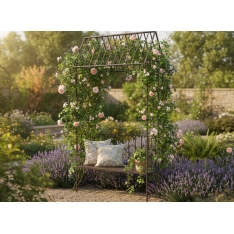 Sodo pergolė su suoliuku, antikinės rudos spalvos, metalinė