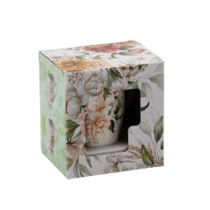 Porcelianinis puodelis su sieteliu ir dangteliu 340 ml – gėlių raštų mix