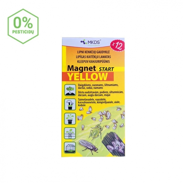 Magnet start yellow (7x14cm) baltasparnių, blakučių, amarų gaudyklės, 12 vnt