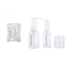 Kelioninių buteliukų rinkinys (4 dalys): 35 ml purškiklis + 50 ml pompa + 2 x 10 g kremo buteliukai