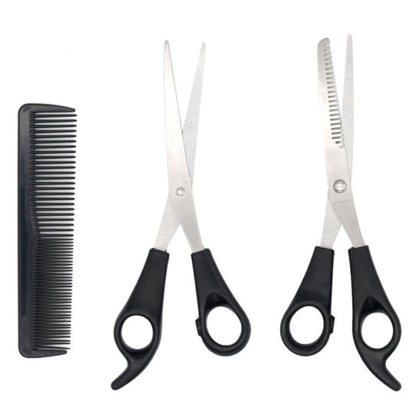 Plaukų kirpimo rinkinys su žirklėmis ir šukomis