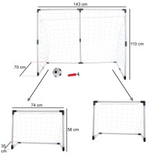 Vaikiški futbolo vartai 2in1 – dideli arba du mažesni (143 × 110 × 70 cm)