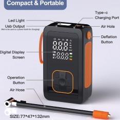 Nešiojama akumuliatorinė pompa su skaitmeniniu ekranu ir powerbank funkcija