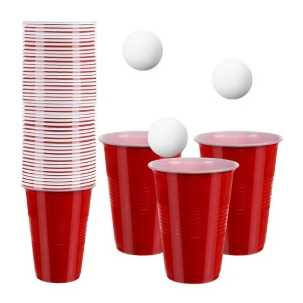 Puodelių ir kamuoliukų rinkinys žaidimams (beer pong)