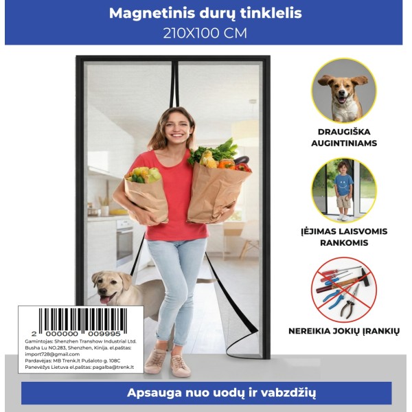 Aukštos kokybės magnetinis durų tinklelis 210 × 100 cm